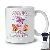 Personalized Spooky Vibes Let's Go Ghouls; Lovely Halloween Custom Name Flamingo Pumpkin T-Shirt