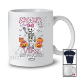 Personalized Spooky Vibes Let's Go Ghouls; Lovely Halloween Custom Name Skeleton Pumpkin T-Shirt