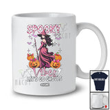 Personalized Spooky Vibes Let's Go Ghouls; Lovely Halloween Custom Name Witch Pumpkin T-Shirt