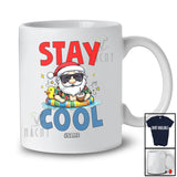 Personalized Stay Cool; Lovely Summer Vacation Custom Name Hawaiian Santa Sunglasses at Beach T-Shirt