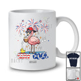 Personalized Stay Cool; Proud 4th Of July Custom Name Flamingo Sunglasses at Beach; Patriotic T-Shirt