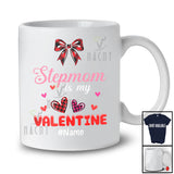 Personalized Stepmom Is My Valentine; Lovely Plaid Bow Tie Hearts; Custom Name Girls Family T-Shirt