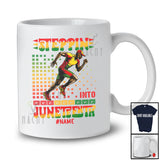 Personalized Steppin into Juneteenth; Amusing Custom Name Black Afro Men Running; African T-Shirt