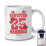 Personalized Survived 25 Years Of Marriage; Lovely Wedding Anniversary Rose; Custom Name Couple T-Shirt