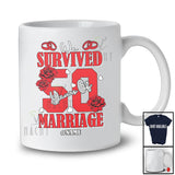 Personalized Survived 50 Years Of Marriage; Lovely Wedding Anniversary Rose; Custom Name Couple T-Shirt