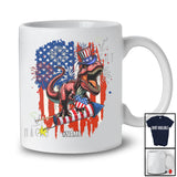 Personalized T-Rex Riding Firecracker; Awesome 4th Of July US Flag; Custom Name Patriotic T-Shirt