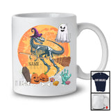 Personalized T-Rex Skeleton Witch On Broomstick, Scary Halloween Moon, Custom Name Boo Ghost T-Shirt