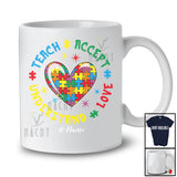 Personalized Teach Accept Understand Love; Amazing Autism Puzzle Heart; Custom Name Teacher T-Shirt