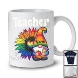 Personalized Teacher, Colorful LGBTQ Pride Sunflower Gnome, Custom Name Gay Flag Rainbow T-Shirt