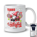 Personalized Tennis Is My Valentine; Adorable Custom Name Gnome Hearts; Sport Player Team T-Shirt