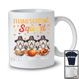 Personalized Thanksgiving Squad, Lovely Three Pilgrim Bearded Collies, Custom Name Fall Leaves T-Shirt