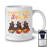 Personalized Thanksgiving Squad, Lovely Three Pilgrim Newfoundland, Custom Name Fall Leaves T-Shirt