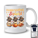 Personalized Thanksgiving Squad, Lovely Three Pilgrim Pugs, Custom Name Fall Leaves T-Shirt