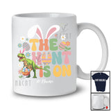 Personalized The Hunt Is On; Awesome Easter Custom Name T-Rex Hunting Eggs; Groovy Family T-Shirt