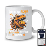 Personalized This Is My Scary Halloween Costume; Amazing Custom Name T-Rex Eating Pumpkin T-Shirt