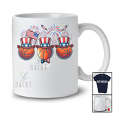 Personalized Three Basketball Ball Uncle Sam Hat; Awesome 4th Of July Custom Name Player Patriotic T-Shirt