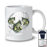 Personalized Three Bass Fish On Moon; Humorous Custom Name Bass Fish Sea Animal Space T-Shirt