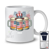 Personalized Three Beer Glasses Fireworks; Joyful 4th Of July Custom Name Drinking Patriotic T-Shirt