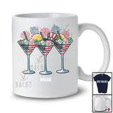 Personalized Three Cocktail Glasses Fireworks; Joyful 4th Of July Custom Name Drinking Patriotic T-Shirt