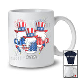 Personalized Three Glasses of Beer; Amazing 4th Of July Firework US Flag; Custom Name Drinking T-Shirt