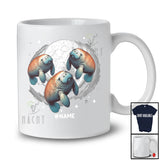 Personalized Three Manatee On Moon; Humorous Custom Name Manatee Sea Animal Space T-Shirt