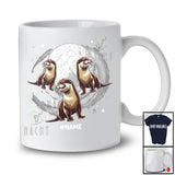 Personalized Three Otter On Moon; Humorous Custom Name Otter Sea Animal Space T-Shirt