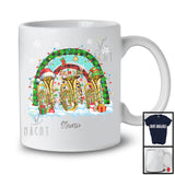 Personalized Three Santa Elf Tuba; Cheerful Christmas Leopard Plaid Rainbow; Custom Name Tuba Player T-Shirt