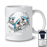 Personalized Three Shark On Moon; Humorous Custom Name Shark Sea Animal Space T-Shirt