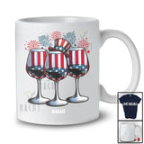 Personalized Three Wine Glasses Fireworks; Joyful 4th Of July Custom Name Drinking Patriotic T-Shirt
