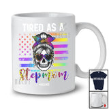 Personalized Tired As A Stepmom; Joyful Mother's Day Custom Name Skull US Flag; Family T-Shirt