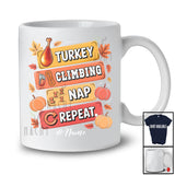 Personalized Turkey Climbing Nap Repeat; Amusing Thanksgiving Custom Name Climber T-Shirt