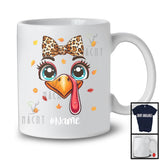 Personalized Turkey Face Leopard Bow Tie; Lovely Thanksgiving Turkey; Custom Name Girl Family T-Shirt