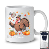 Personalized Turkey Playing Badminton; Awesome Thanksgiving Fall Leaves Custom Name Player T-Shirt