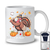 Personalized Turkey Playing Baseball; Awesome Thanksgiving Fall Leaves Custom Name Player T-Shirt