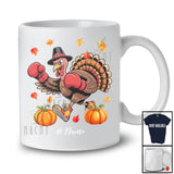Personalized Turkey Playing Boxing; Awesome Thanksgiving Fall Leaves Custom Name Player T-Shirt