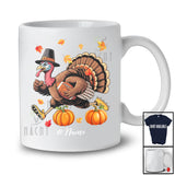Personalized Turkey Playing Football; Awesome Thanksgiving Fall Leaves Custom Name Player T-Shirt