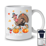Personalized Turkey Playing Ice Hockey; Awesome Thanksgiving Fall Leaves Custom Name Player T-Shirt