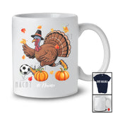 Personalized Turkey Playing Soccer; Awesome Thanksgiving Fall Leaves Custom Name Player T-Shirt