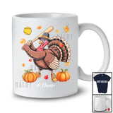 Personalized Turkey Playing Softball; Awesome Thanksgiving Fall Leaves Custom Name Player T-Shirt