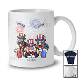 Personalized US Flag Three Cat Sunglasses; Lovely 4th Of July Custom Name Patriotic T-Shirt