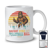 Personalized Vintage Retro Bigfoot Stole My Volleyball Ball; Joyful Sasquatch Custom Name Player T-Shirt