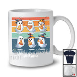 Personalized Vintage Retro Boo Ghost Eating Pizza; Cute Halloween Custom Name Food T-Shirt