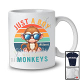 Personalized Vintage Retro Boy Who Loves Monkeys; Lovely Custom Name Animal Sunglasses T-Shirt