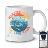 Personalized Vintage Retro Manatee Squad 2025 Swim Season; Lovely Custom Name Swimming T-Shirt