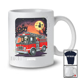 Personalized Vintage Skeleton Driving Firetruck; Awesome Halloween Custom Name Driver T-Shirt