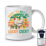 Personalized Want To Pet My Lucky Cock; Joyful St. Patrick's Day Custom Name Men Retro; Rooster T-Shirt
