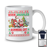 Personalized Warm Snuggles Burmese Cat Cuddles, Lovely Christmas Sweater Custom Name Santa T-Shirt