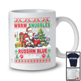 Personalized Warm Snuggles Russian Blue Cuddles, Lovely Christmas Sweater Custom Name Santa T-Shirt
