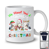 Personalized We Woof You A Merry Christmas; Lovely Plaid Bearded Collies Custom Name T-Shirt