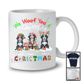 Personalized We Woof You A Merry Christmas; Lovely Plaid Bernedoodles Custom Name T-Shirt